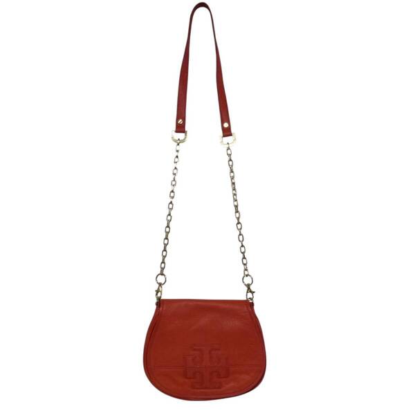 $ 美品 $ 希少♪■ TORY BURCH ■ トリーバーチ■ 立体 ロゴ 本革 レザー製・ 2WAY ショルダーバッグ セカンドバッグ■ オレンジ■ レトロ