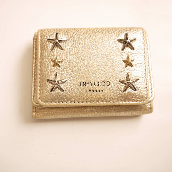 $ 美品 $ 激レア◆ JIMMY CHOO◆ ジミーチュウ◆ NEMO ネモ 星 スター モチーフ スタッズ付き レザー◆ 3つ折り 財布◆ シャンパンゴールド