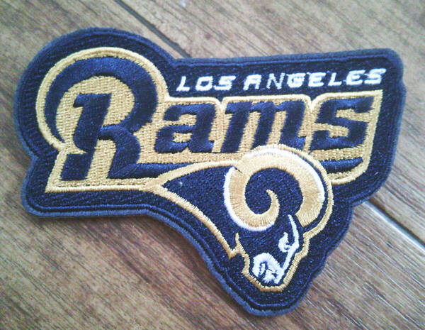 《金黄土紺GN巻角羊》英語ロゴ☆球魂NFL ロサンゼルス・ラムズ Los Angeles Rams刺繍ワッペン◆アメリカ アメフト アメリカンフットボール