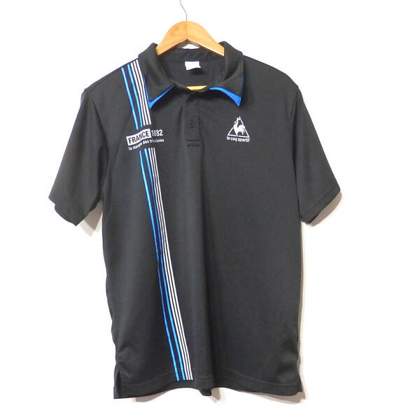 【送料無料】ルコック開襟ポロシャツ/Oサイズ 黒 ゴルフ テニス スポーツポロシャツ le coq sportif