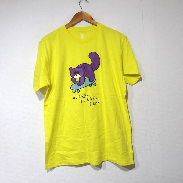 【送料無料】グラニフTシャツ黄色 hurry hurry bear Lサイズ 美品 Design Tshirts Store graniph