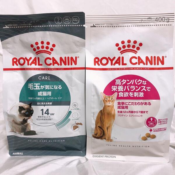 ロイヤルカナン 毛玉 ヘアボールケア と 高 タンパク プロテイン 400g1袋ずつ キャットフード 猫 ねこ ネコ