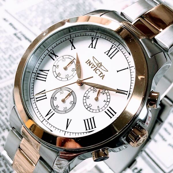 #3633【お洒落な高級感】メンズ 腕時計 インビクタ Invicta クォーツ 白文字盤 Quartz 動作良好 ホワイト 防水 インヴィクタ クロノグラフ