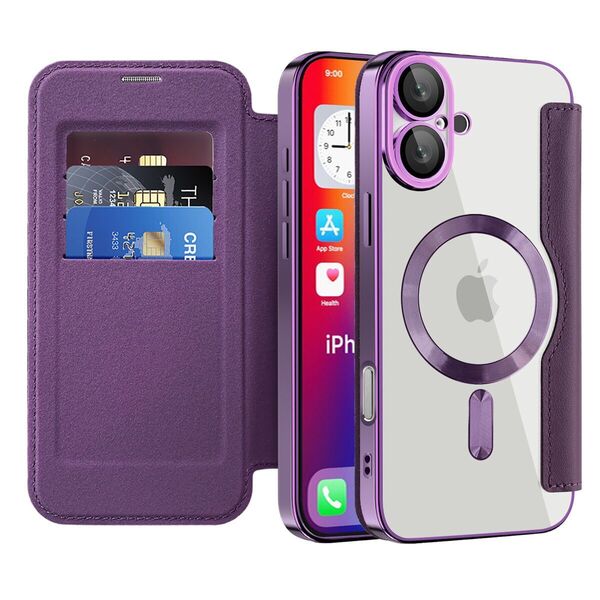 iPhone 15Pro パープル ケース アイフォン15 プロ レザーケース iPhone 15 プロ 手帳型 カード収納 レンズ保護 MagSafe