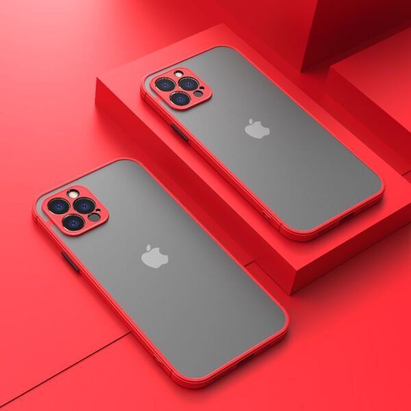 iPhone 12Promax レッド ケース マット加工 半透明 耐衝撃 カメラ保護 ワイヤレス 軽量 iPhone12 13 14 Pro max Plus ケース カバー