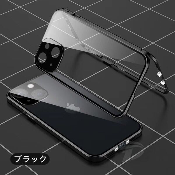 ダブルロック付き+前後強化ガラス+レンズカバー一体型 iPhone16 15 14 13 12 11 Pro max mini Plus ケース アルミ合金 耐衝撃 全面保護