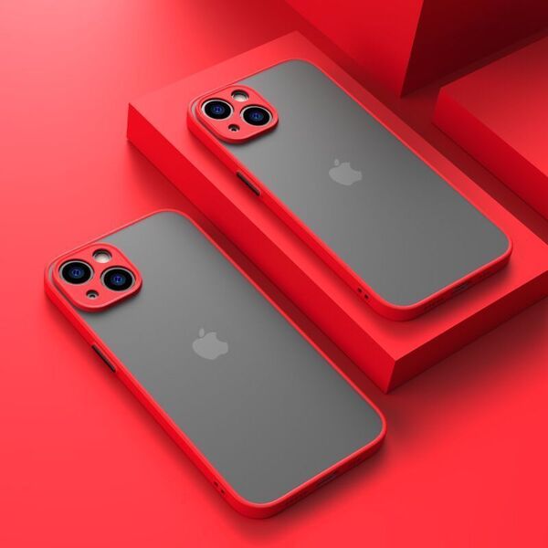 iPhone 14 レッド ケース マット加工 半透明 耐衝撃 カメラ保護 ワイヤレス充電 軽量 iPhone12 13 14 Pro max Plus ケース