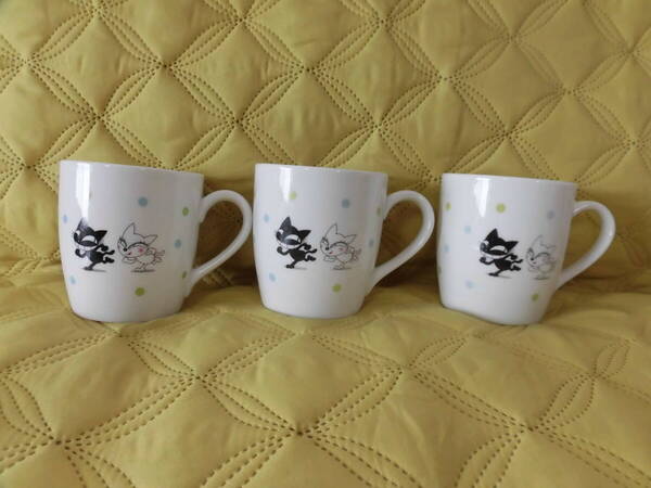 ●3点まとめて●クロネコヤマト マグカップ●陶器製/ヤマト運輸/白猫/黒猫/ノベルティ/非売品/猫柄/ネコ/企業 キャラクター