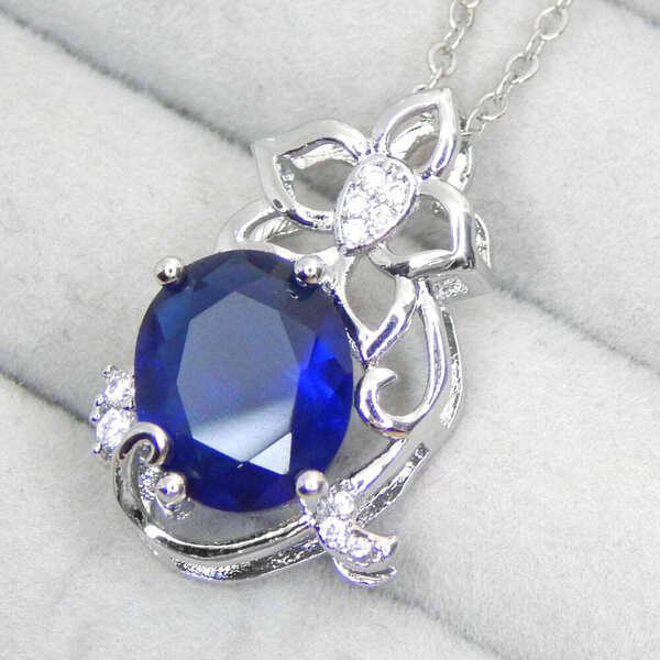 新品★送料無料 大粒サファイア お花ネックレス レディース シルバー925刻印 CZダイヤモンド 宝石 アクセサリー キュービックジルコニア