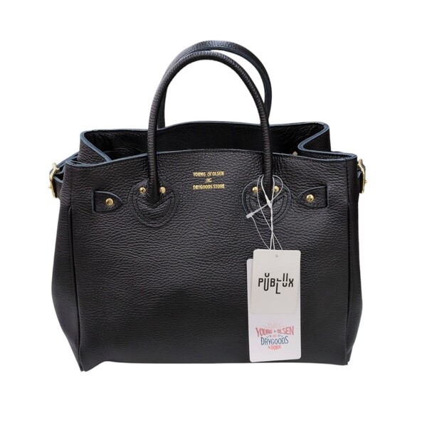 81 W 未使用品 25SS YOUNG & OLSEN The DRYGOODS STORE EMBOSSED LEATHER BELTED TOTE S BLACK YO2403-GD011 ヤングアンドオルセン
