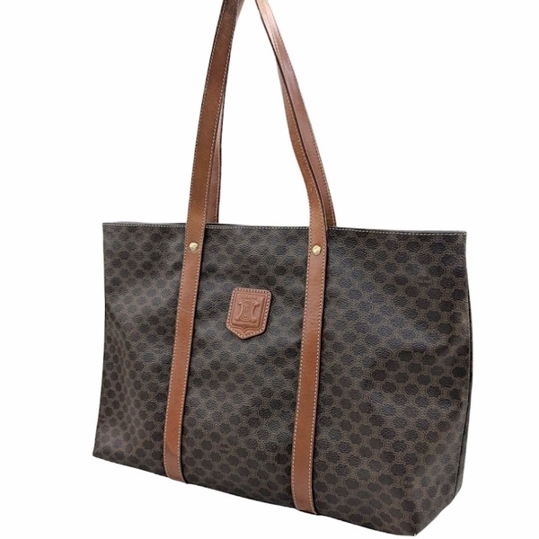 CELINE セリーヌ トートバッグ ハンドバッグ マカダム柄 ブラウン MC98/2 ※匂いあり