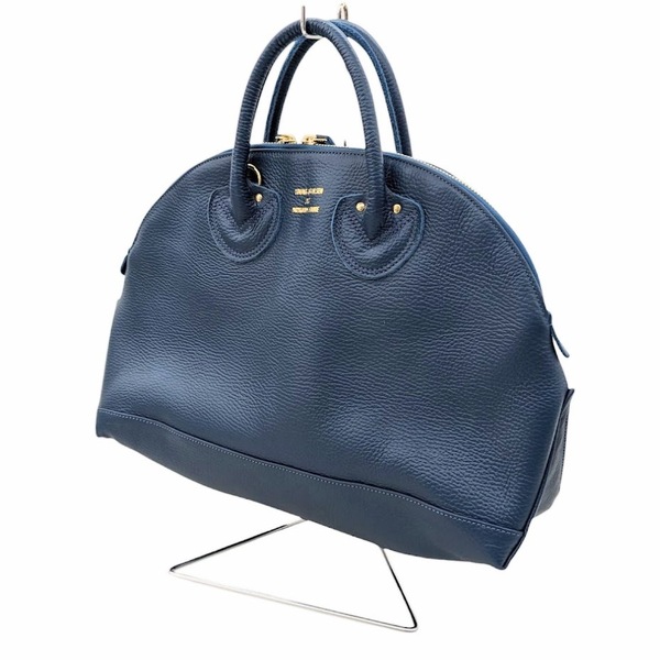 75 美品 YOUNG&OLSEN ヤングアンドオルセン EMBOSSED LEATHER ZIP BOAT BAG M AI BLUE エンボスレザー ブルー