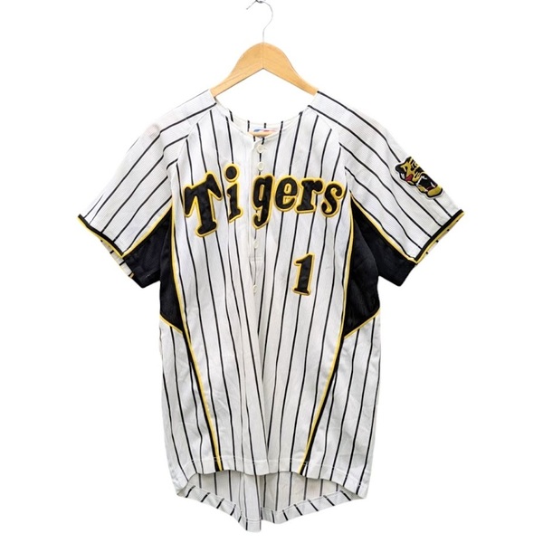 阪神タイガース Tigers ベースボールシャツ ユニフォーム 鳥谷敬 ホワイト ストライプ WORLD SPORTS GOODS 背番号 1 サイズ L