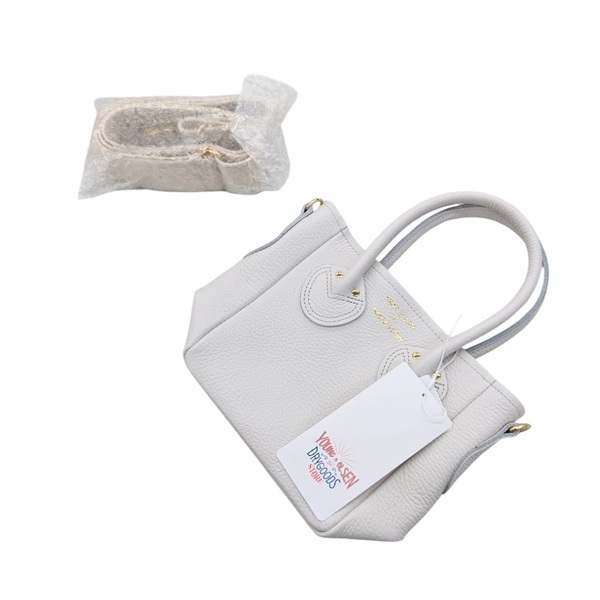 86 未使用品 YOUNG&OLSEN ヤングアンドオルセン EMBOSSED LEATHER TOTE XS SILVER BIRCH レザーミニトート ストラップ付き ホワイト系