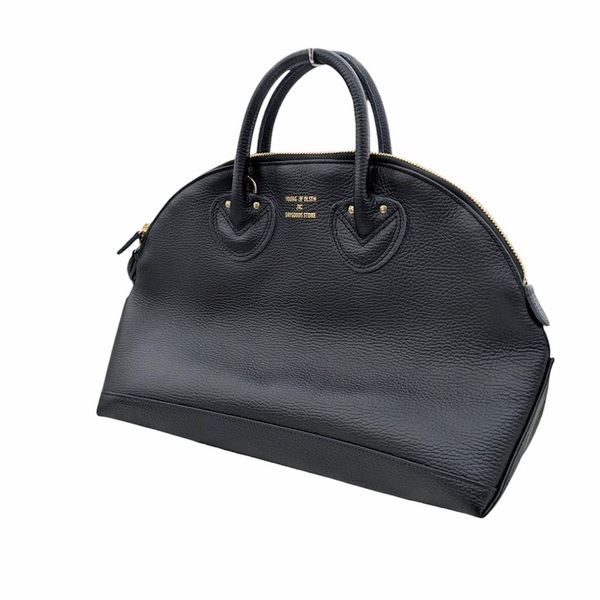 88 美品 YOUNG&OLSEN ヤングアンドオルセン EMBOSSED LEATHER ZIP BOAT BAG M レザー トートバッグ ボストンバッグ ブラック