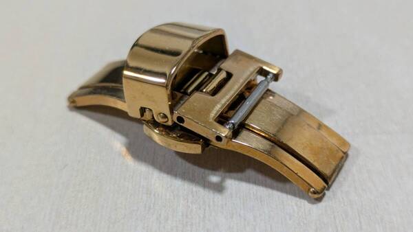 両開きDバックル ゴールド プッシュ式 レザーベルト 16mm