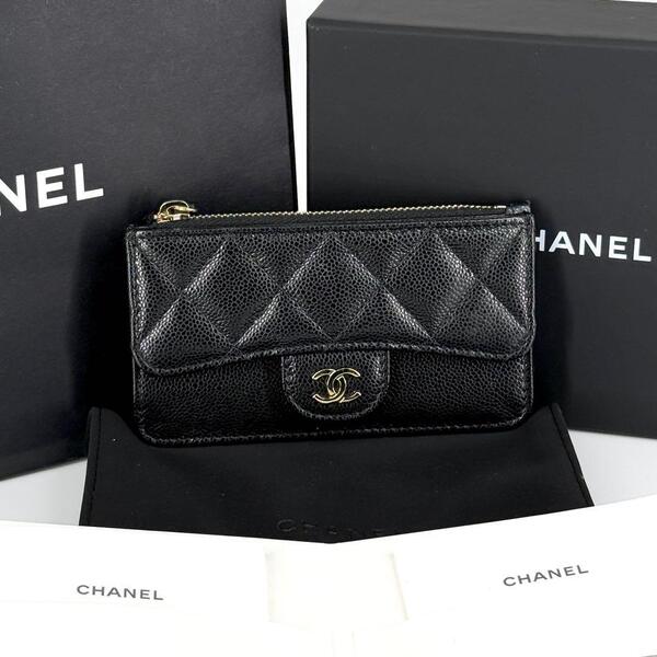 新品 CHANEL キャビアスキン ジップ コインケース ブラック マトラッセ ココマーク ゴールド金具 カードケース クラシック
