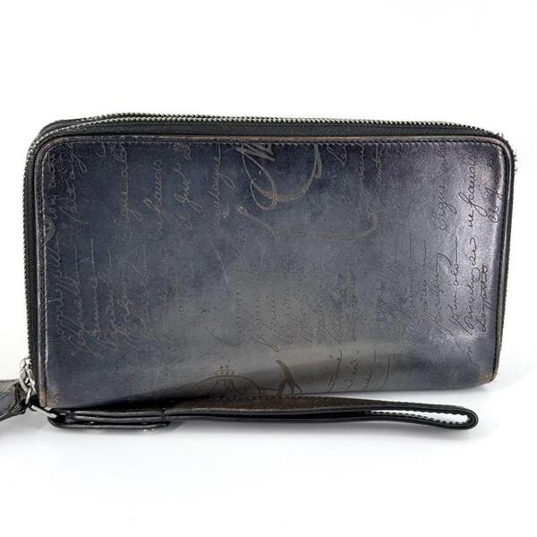 Berluti スクリットレザー 長財布 ロングジップ ウォレット ブラック ベルルッティ ファスナー スタンプ カリグラフィー クラッチバッグ