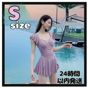 可愛いワンピース 水着 S レディース お洒落 韓国 ミニワンピ ピンク