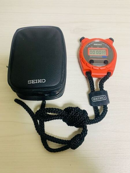 セイコー SEIKO S024-6000 電池交換済み デジタルストップウォッチ ケース付き 赤 時計機能付き 80年代