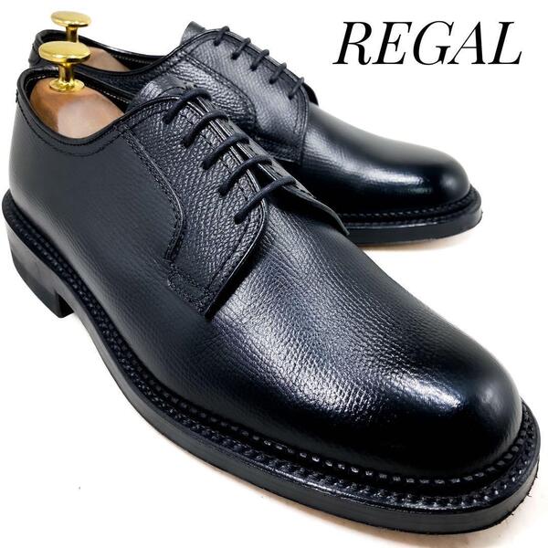☆即決・送料無料☆【ほぼ未使用】REGAL リーガル 外羽根式プレーントゥ 2324 黒 ブラック 23.5cm 革靴 ビジネスシューズ 本革 本皮 メンズ