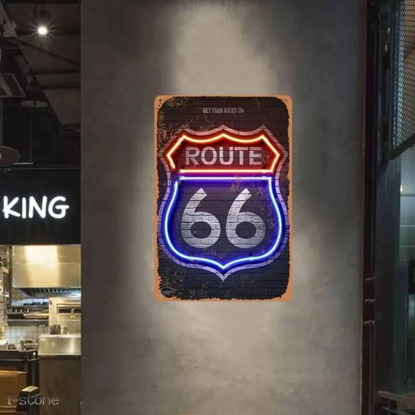 アルミプレートサイン ROUTE66 ネオンサイン 壁掛け看板 アメリカン雑貨 お洒落 インテリア BAR看板 存在感抜群! 店舗装飾 雰囲気作り