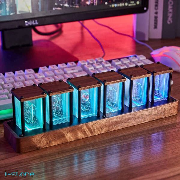 LED置き時計 ニキシー管デジタル置き時計 RGB レトロ ウッド調 明るさ調整 ファッショナブル お洒落 モダン 綺麗 インテリア 雰囲気作り
