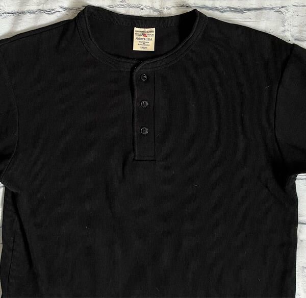 アヴィレックス AVIREX リブ編みヘンリーネック半袖Tシャツ Lサイズ中古(管NO1113)