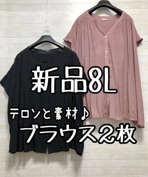 新品☆8L♪テロンと薄手レーヨンブラウスを2枚セットで♪☆D861