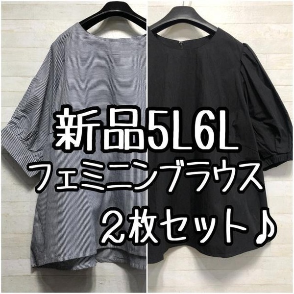 新品☆5L6L♪フェミニンブラウス2枚セット♪きれいめ&カジュアル☆D746