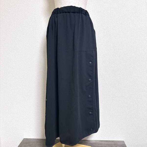 Y-3 W CH2 SKIRT GK4357 刺繍ロゴ スリーストライプ ウエストゴム サイドボタン アシメロングスカート スリットスカート 2XS 黒 Y0319