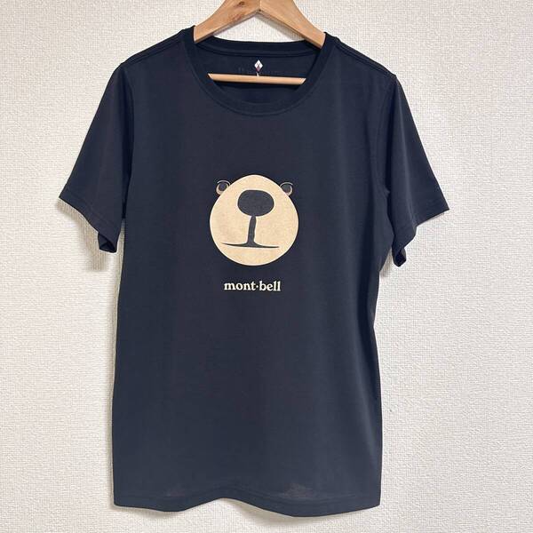 mont-bell モンベル レディース WIC.T モンタベアフェイス Tシャツ ポリエステル100% 吸水速乾 くま プリントTシャツ 黒 L Y0335