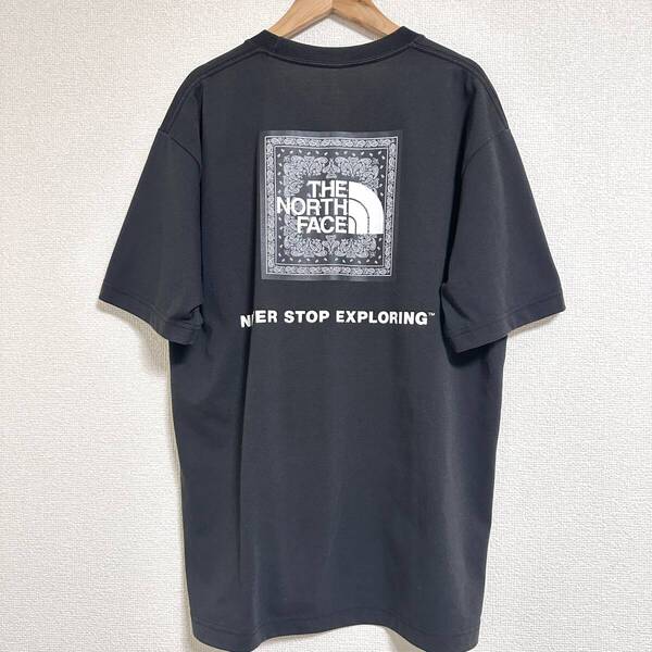 THE NORTH FACE ザノースフェイス ショートスリーブ バンダナスクエアロゴ バックプリントTシャツ NT32108 半袖 L 黒 Y0352