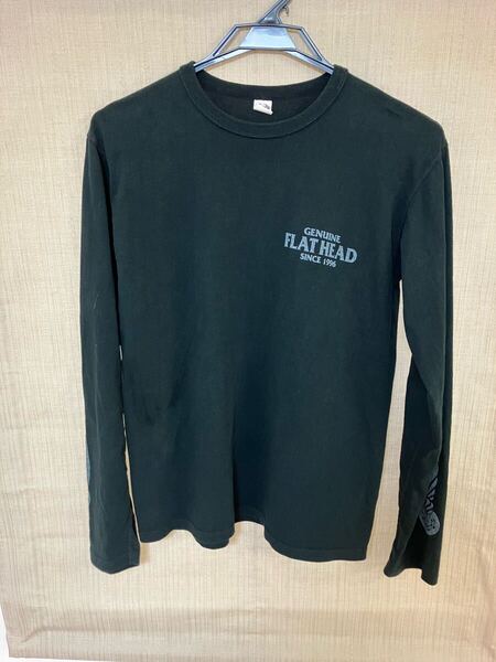 送料無料 FLAT HEAD 長袖 Tシャツ フラットヘッド 40 Lサイズ ブラック 黒 ロンT バックプリント 日本製 アメカジ