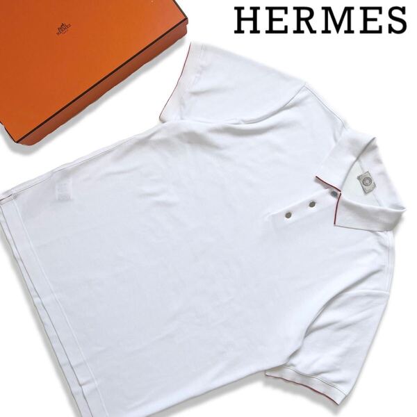 【送料無料】【新品】HERMES エルメス セリエボタン ポロシャツ メンズ ホワイト ロゴ 半袖 白 XL 大きいサイズ