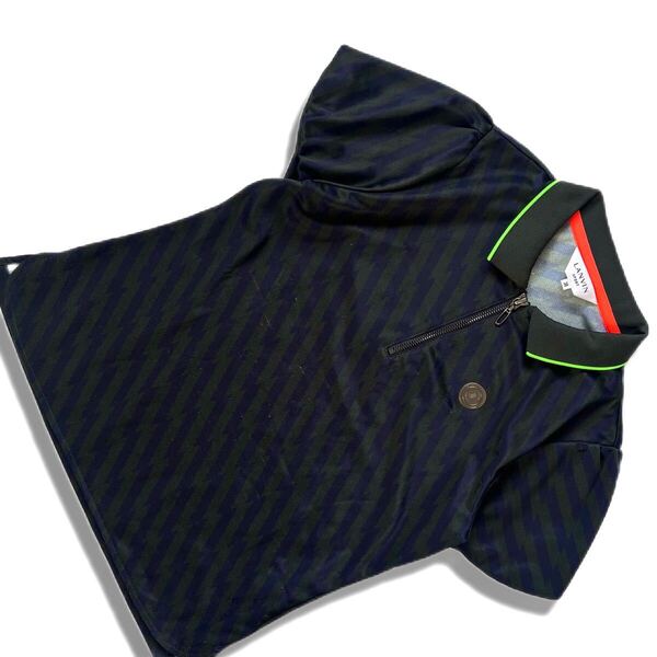 【送料無料】LANVIN SPORT ランバンスポール ハーフジップ 半袖シャツ ワッペン 38 M ロゴ 速乾