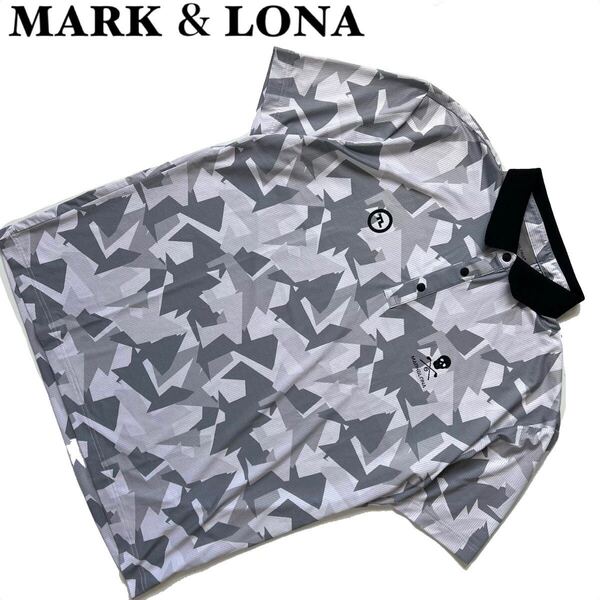 【送料無料】MARK&LONA マークアンドロナ 現行 ポロシャツ カモフラ メンズ スカル 半袖 46 M ゴルフ GOLF 迷彩 グレー