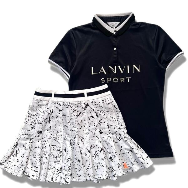 【送料無料】LANVIN SPORT ランバンスポール 上下 ポロシャツ プリーツスカート ゴルフ レディース ロゴ 半袖 ロゴ 上下