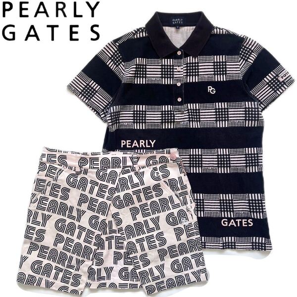 【送料無料】Pearly Gates パーリーゲイツ セットアップ 薄ピンク 総柄 チェック レディース ポロシャツ スカート ゴルフ