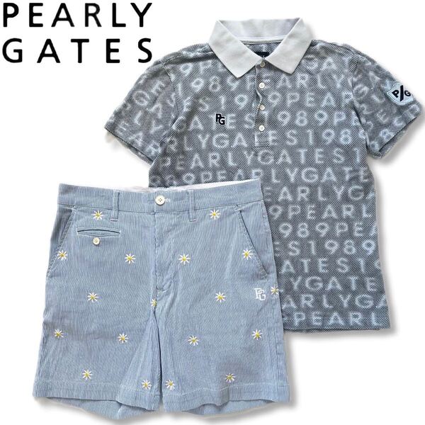 【送料無料】セットアップ PEARLY GATES パーリーゲイツ 青系 メンズ ゴルフ M 4 ポロシャツ ハーフパンツ ズボン 半袖 ブルー