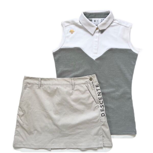 【送料無料】DESCENTE GOLF デサントゴルフ セットアップ グレー ノースリーブ タンクトップ スカート レディース L 上下