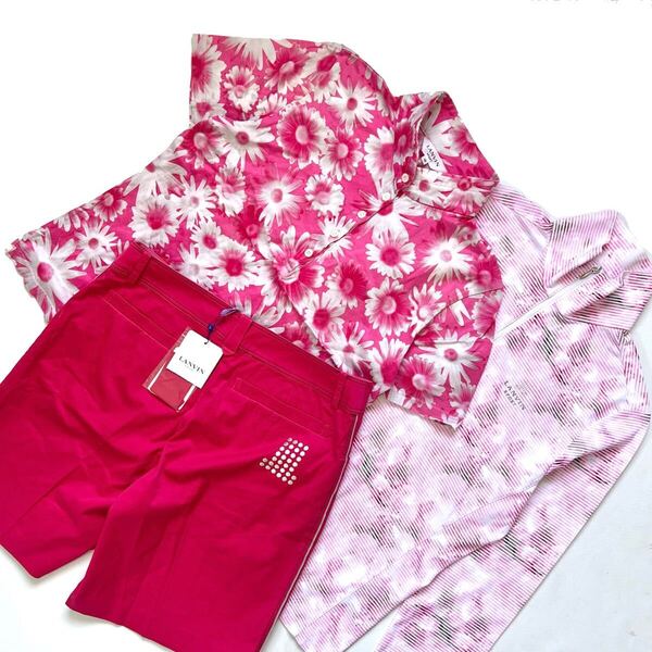 【送料無料】3点セット 新品あり ランバンスポール セットアップ ゴルフ レディース ピンク LANVIN SPORT ポロシャツ ハーフパンツ