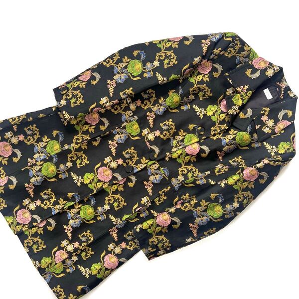 【送料無料】Paul Smith ポールスミス 全面花柄刺繍 ロングコート ジャケット 黒 ブラック ボタニカル レディース