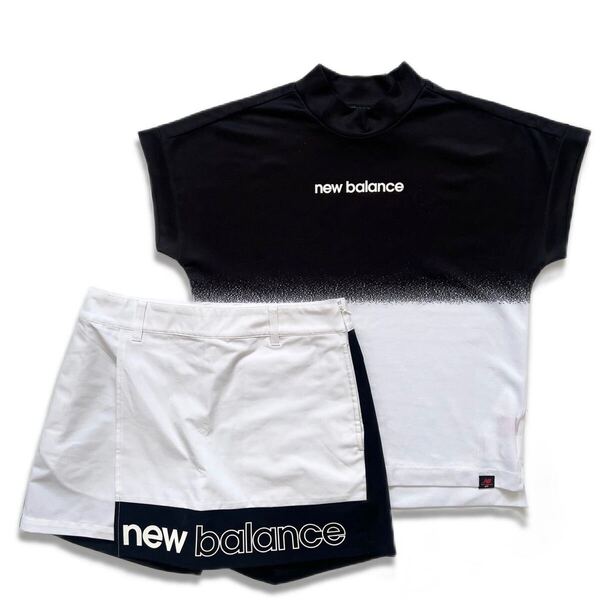 【送料無料】New Balance Golf ニューバランスゴルフ セットアップ レディース 上下 ゴルフ 半袖シャツ ロゴ モックネック 白黒