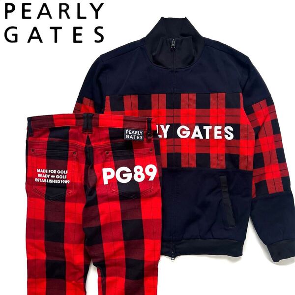 【送料無料】パーリーゲイツ セットアップ チェック柄 ジャケット パンツ メンズ ゴルフ 赤 レッド PEARLY GATES