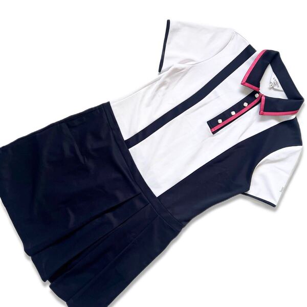 【送料無料】LANVIN SPORT ランバンスポール 襟付きワンピース フリル ゴルフ L 半袖 レディース 40 GOLF スカート ロゴ