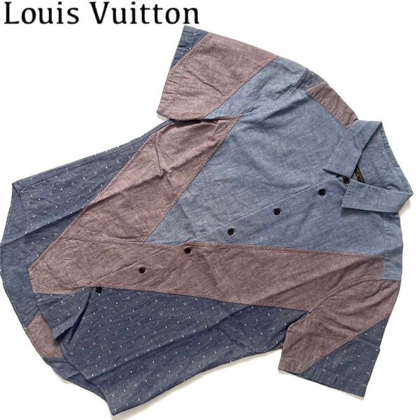 【送料無料】LOUIS VUITTON ルイヴィトン モノグラム V字 半袖シャツ メンズ S ロゴ