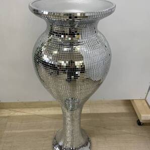 キラキラ ミラー スタンド コラム 花台 飾り台 コレクション 置物 コロン オブジェ ラック プランター シルバー 鏡 壺 ポット
