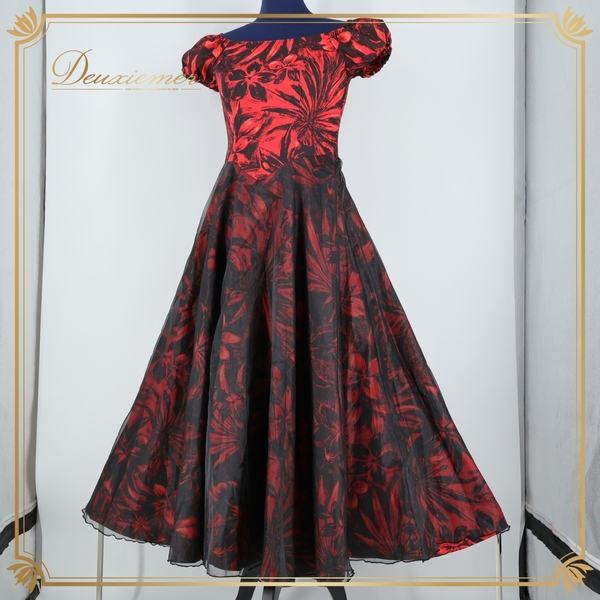 『送料無料』【日本製 フラダンス衣装】レッド ALOHA STANDARDS アロハスタンダード ワンピース ドレス 赤 黒 花柄 透け感 アロハ かわいい