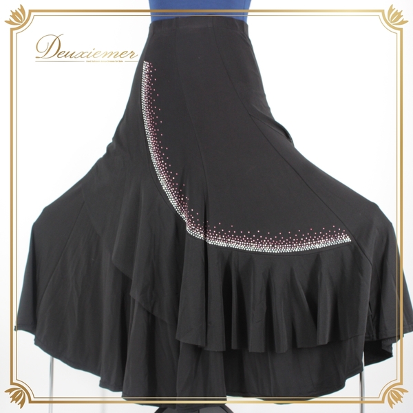 『送料無料』【美品 社交ダンス衣装】スカート レッスンウェア 練習着 prima boutique プリマブティック 黒 ブラック ラインストーン 上品